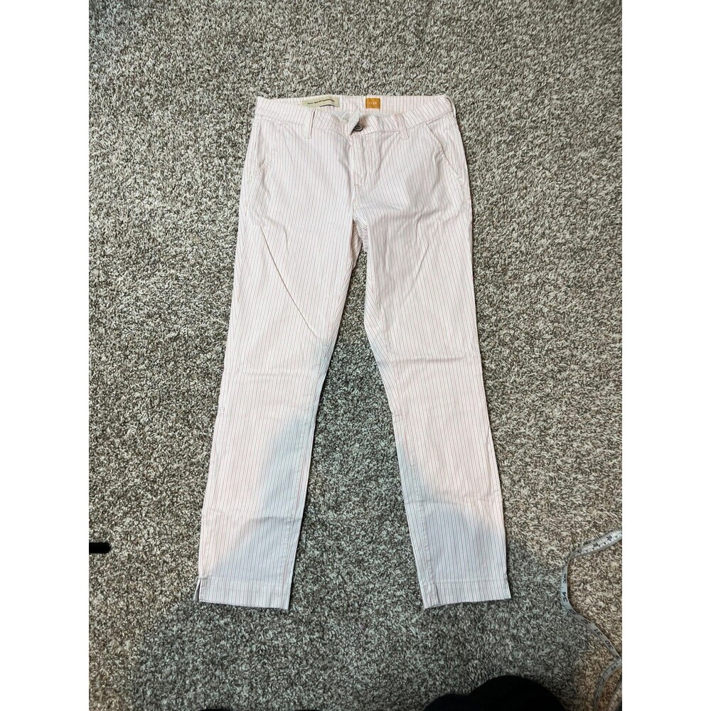 Pilcro Pants Womens 26 White Pink Stripe Straight Leg Chino Twill Stretch Casual